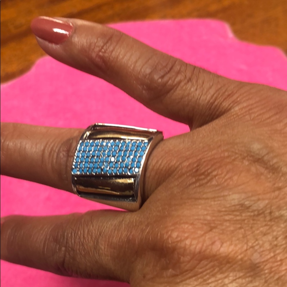 Ring blue stones 926 SS with gold on the sides